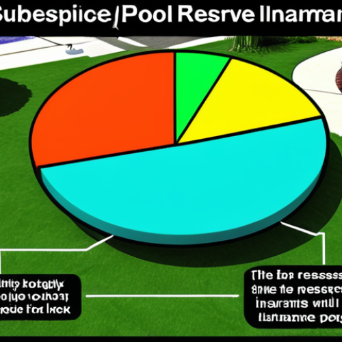 Home 4 **
A detailed budget breakdown chart for an HOA, visualized as a colorful pie chart. Slices of the pie represent common expenses like "Landscaping," "Pool Maintenance," "Insurance," and "Reserve Funds." In the background, subtly show a well-maintained community with a pool, green spaces, and tidy buildings. The overall feeling should be informative and reassuring.
**