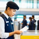 해외 여행자 면세 기준 - **Prompt:** A young adult traveler, visibly confused and slightly dismayed, stands at an airport cus...