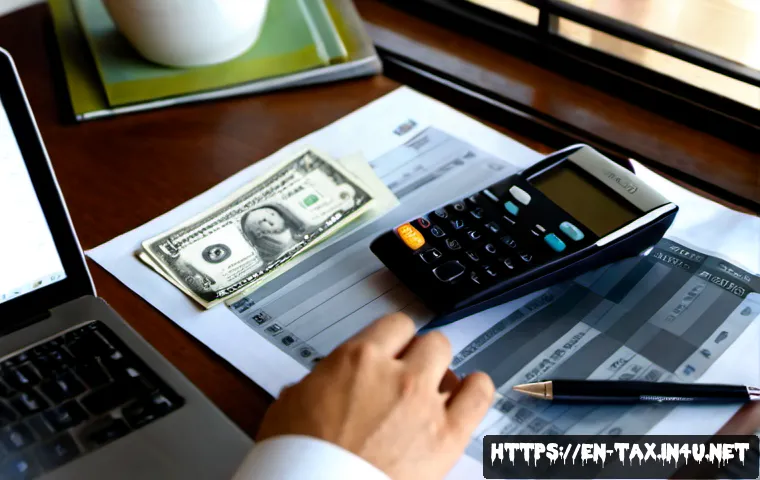세금계산서 작성 요령 - Photorealistic home-office scene of a small business owner carefully preparing an invoice, hands usi...
