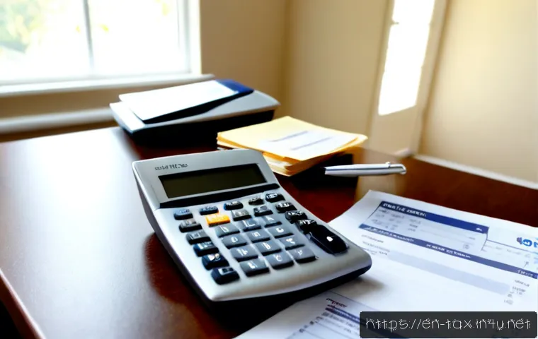 주택임대사업자 세금 혜택 - Photorealistic American rental property owner reviewing tax documents at a clean home office desk, m...